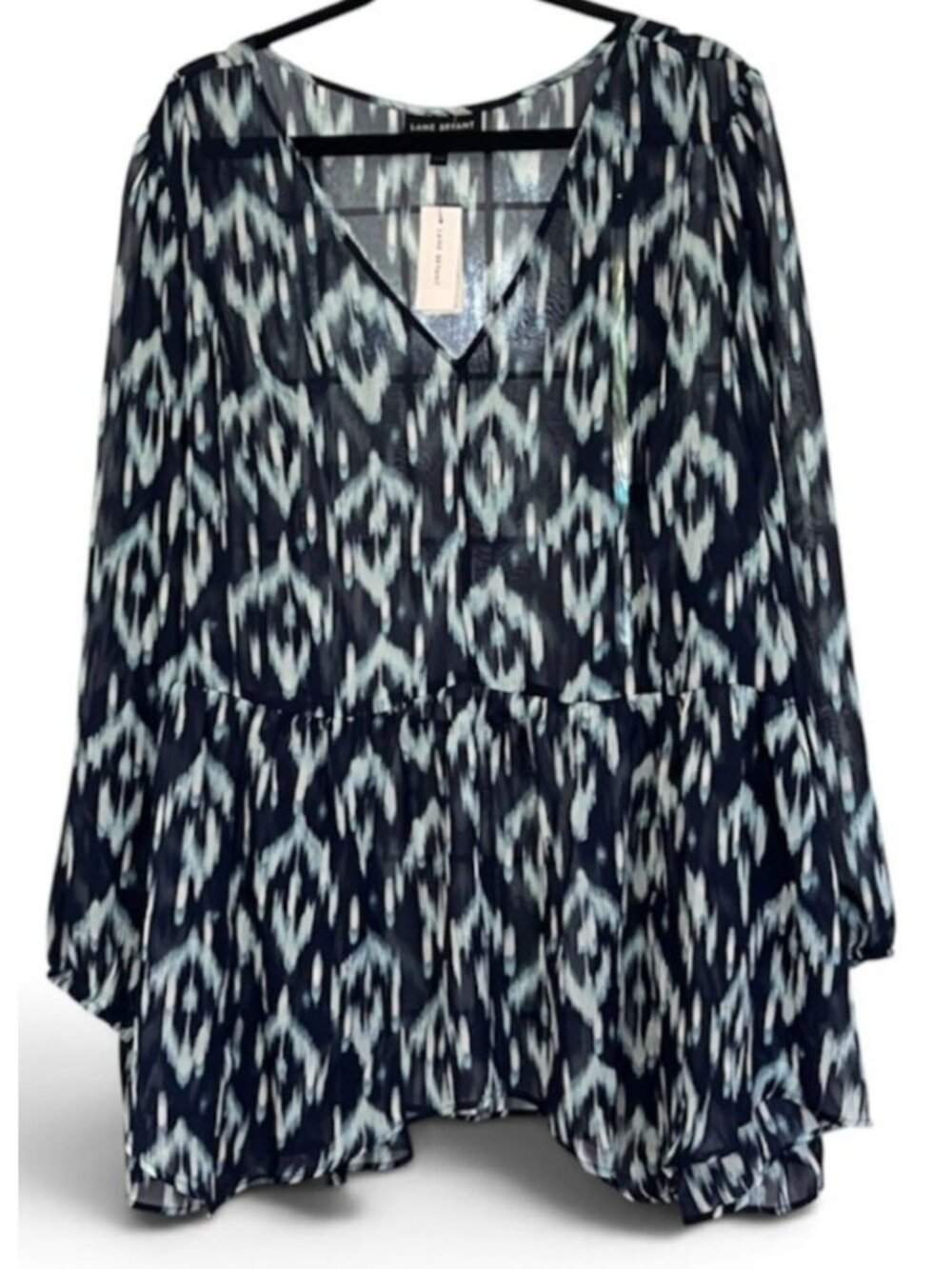 NWT Lane Bryant Plus Size 34/36 Sheer Top Color Blue Tie-Dye Artsy Blouse Tunic